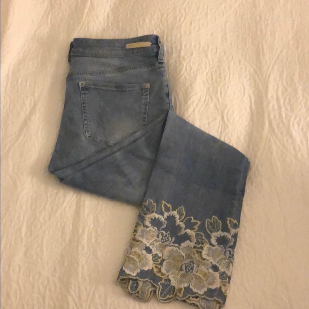 Anthropologie Embroidered High Rise Bootcut Jeans
